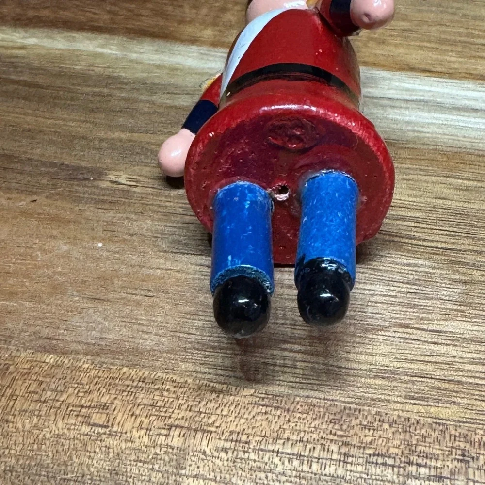 Vintage Wooden Toy Soldier Christmas Ornament Red Uniform Hand Painted 3.5 Inch